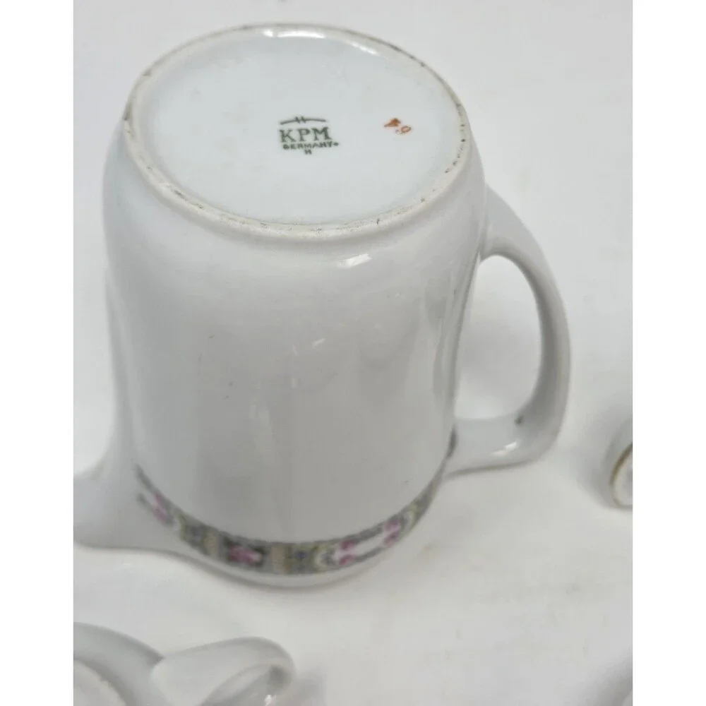 KPM Germany Antique‎ Porcelain Tea Set Creamer Sugar 2 Cups Saucers Rose 1900s